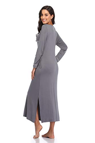 COLORFULLEAF Nightgowns for Women Long Sleeve Soft Nightshirts V Neck Full Length Sleepwear Casual Loungewear4