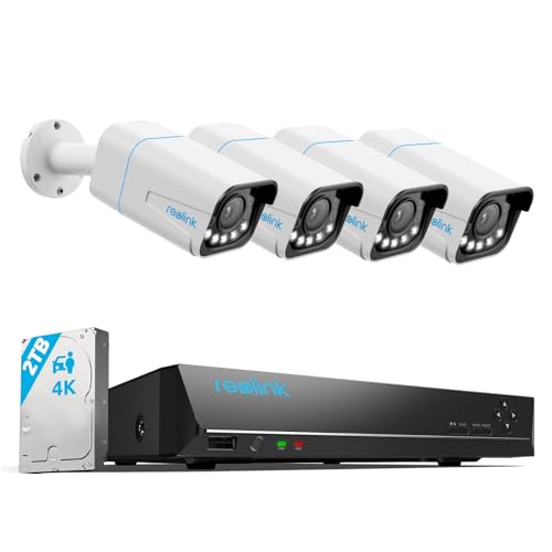 REOLINK 8CH 4K Home Security Camera System, 4pcs 5X Optical Zoom Wired PoE Security Cameras Outdoor, Spotlights for Color Night Vision, 8CH NVR 2TB HDD, Smart AI Detection, 2-Way Talk, RLK8-