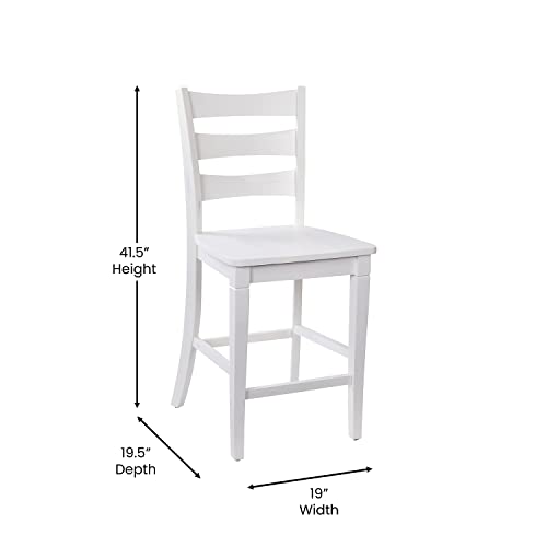 Flash Furniture Set de 2 Bancos con respaldo de escalera, acabado White Wash, 41.5" de altura, madera maciza Asiática miniatura 3