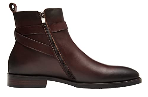 Santimon Mens Leather Boots Buckle Strap Formal Dress Business Casual Motorcycle Zip Ankle Boot For Men2