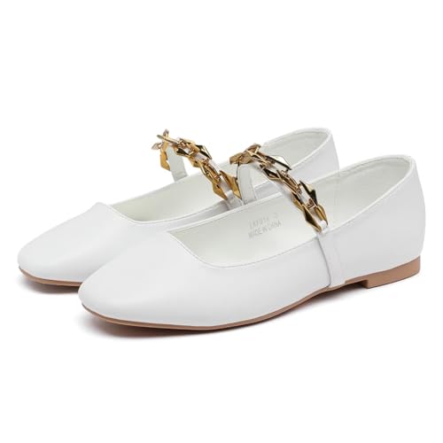 Lynweisy Women's Two-Tone Mary Jane Flats - Adjustable Buckle Strap Ballet Flats Shoes, Non-Slip Black/Silver Comfort Dress Flats4