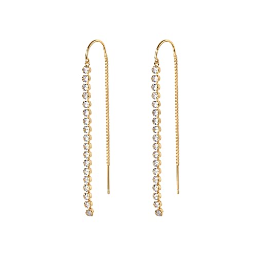 Image of PAVOI 14K Gold Plated Threader Earrings for Women, Statement Chain Earrings | Hypoallergenic Earrings with 925 Sterling Silver Posts, Dangle Chain Threader Earrings Double Piercing