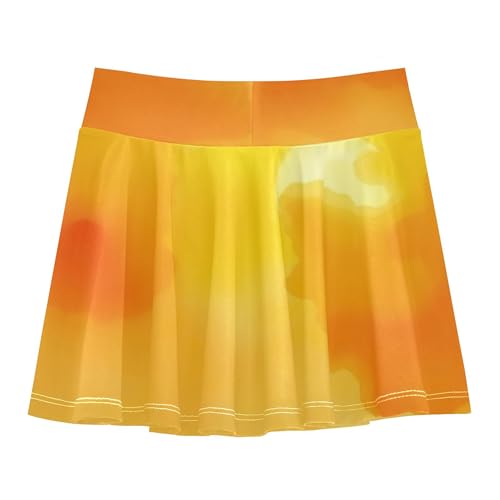 Joisal Athletic Shorts for Girls Skorts Orange Yellow Watercolor Kids Tennis Skirts Uniform Pleated Skort 3t2