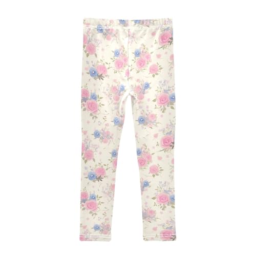 KLL Rose Bouquet Design Pattern White Toddler Girls Active Leggings Stretchy High Waisted Sweatpants Exercise2