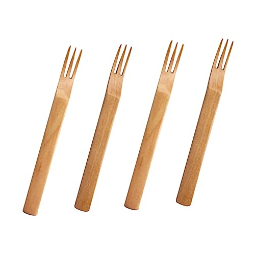 BEBEMOKO 4pcs Fruit Picks for Party Scratch-resistant Fruit Forks Cocktail Fruit Stick Fruit Picks Reusable Japanese Style Fruit Forks Reusable Fruit Sticks Salad Serving Utensils Wooden