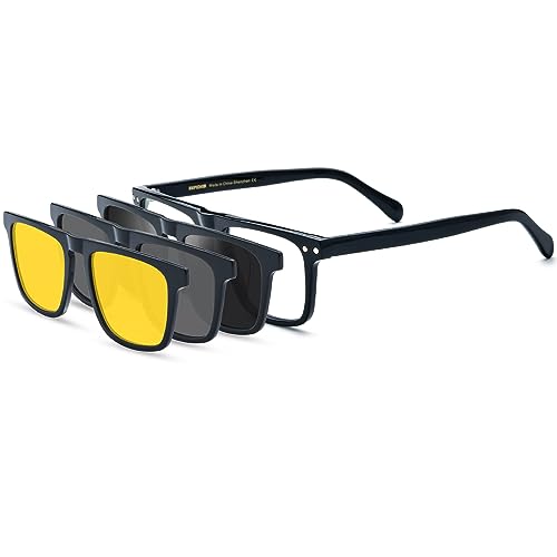 Image of HEPIDEM Acetate Optical Glasses Frame Square Magnet Clip Eyeglasses with Polarized & Night Vision & 3D Lens