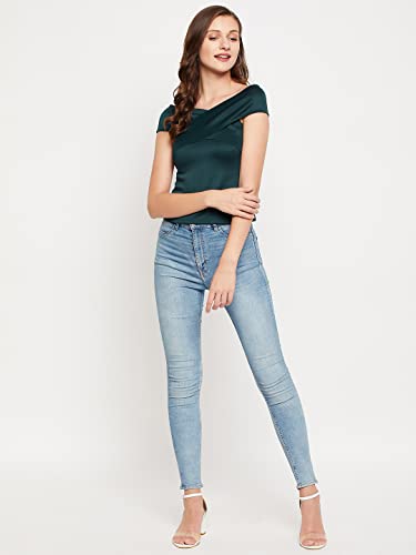 Image of LE BOURGEOIS Women Solid Slim Fit Western Off-Shoulder Short Sleeve Crop Top