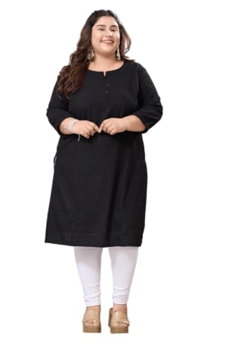 Image of DARIKA Women's Cotton Chikankari Straight Kurti Multiple Color in from Small to Plus Size.