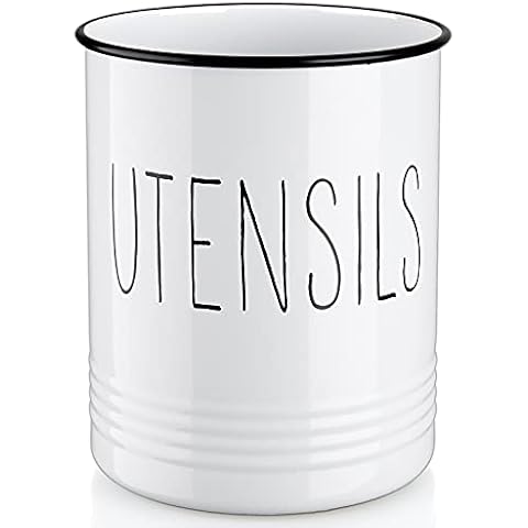 Bivvclaz Kitchen Utensil Holder, 6.7" Utensil Holder for Kitchen Counter, Cooking Utensil Crock with Cork Bottom, Modern Farmhouse Kitchen Decor, Countertop Utensil Storage Caddy Organizer, White Cover