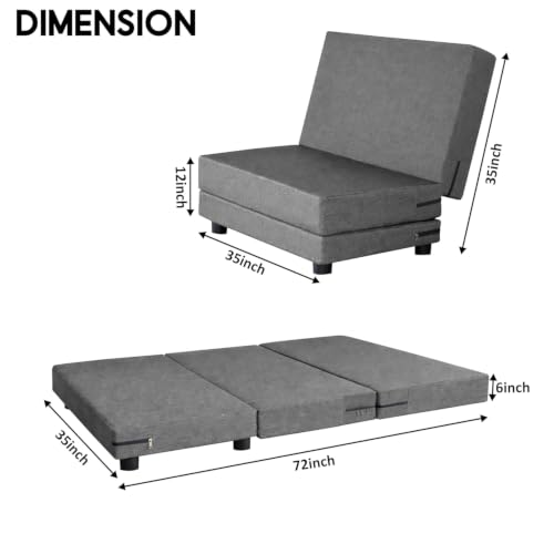Image of Leg Sofa Cum Bed Single Seater | Foldable Floor Sofa Bed with Jute Fabric | Space Saving Convertible with Sturdy Legs for Living Room & Guest Room - Grey