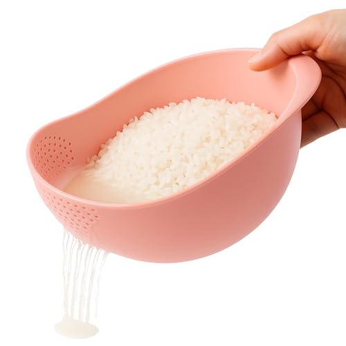CHEFZOCO Escurridor de plástico, colador de cocina, Colador multiusos, escurridor para arroz, Tamiz alimentos, Colador para frutas y verduras, Cesta escurridora, Capacidad 1 Litro, Plástico, Rosa