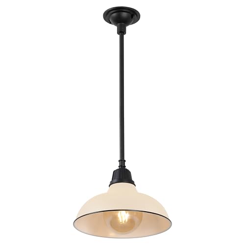 Image of JONATHAN Y Jasper 1-Light Farmhouse 12.25 inch Metal Pendant, Matte Almond | Indoor Outdoor Use, Rustic Vintage Dome Shade, Adjustable Height, Kitchen Island Porch Entryway, LED Bulb Included
