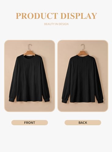Eytino Plus Size Tops for Women Crewneck Textured Long Sleeve T Shirts Solid Casual Loose Basic Blouses(1X-5X)4
