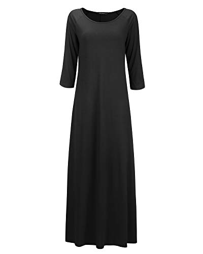 Jacansi Women's Cotton 3/4 Long Sleeve Maxi Dress Casual Home Dress Pocket Oversize3
