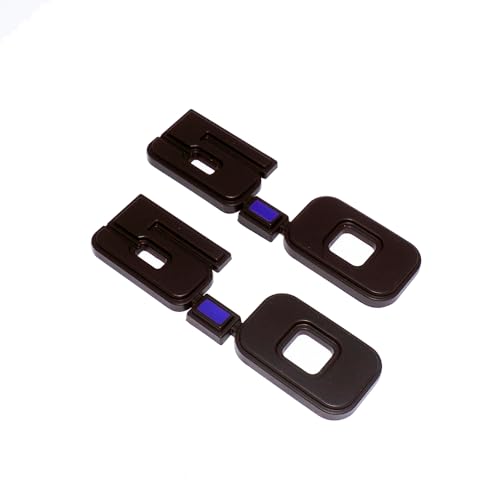 Image of 2Pc 1979-1993 5.0 Liter Engine Emblem Driver & Passenger Side Badge Nameplate Replacement for D9ZZ-16228-BC (Matte Black Blue)