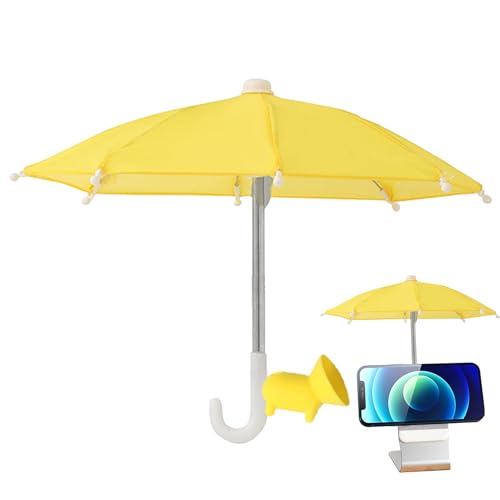 Paraguas de teléfono para el sol, luz solar directa y lluvia, protección UV, tela recubierta de plata con ventosa, protección solar para evitar sobrecalentamiento o contacto con el agua, amarillo