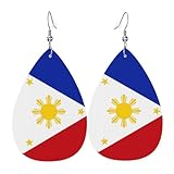 Philippines Filipino Philippine Flag Teardrop Earrings For Women Lightweight Leather Dangle Earrings Patriotic Jewelry Gifts