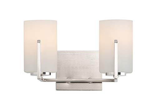 Iluminación de baño contemporánea Dart en acero satinado con doble vidrio cilíndrico