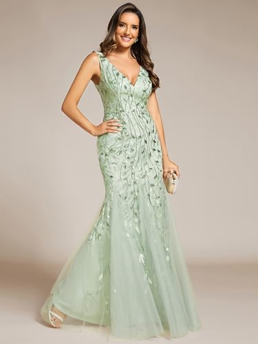 Image of Ever-Pretty Women's Sequin Formal Dress Double V-Neck Sleeveless Mermaid Long Evening Prom Dresses 07886