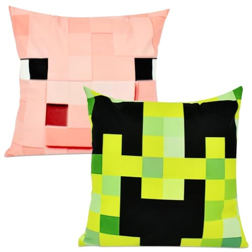 Mineecraft - Juego de 2 fundas de cojín de dibujos animados, fundas de cojín de videojuegos, funda de cojín decorativa de anime para sofá, sala de estar (45 x 45 cm)