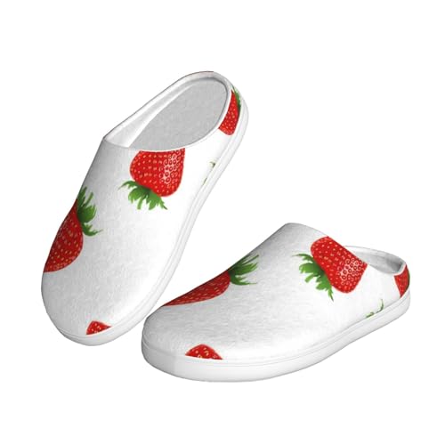 Cute Red Strawberry Full Print Flannel Slippers，Soft Warm Upper, Anti-Slip TPR Sole, for Casual Use2