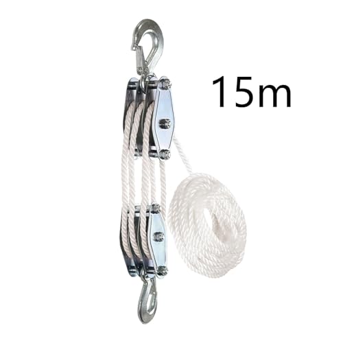 Sistema De Poleas De Elevación De Cuerda Pesada De 3 Ruedas - Rueda De Elevación De Poleas Y Aparejos De 15 M Ideal para Uso Industrial Y Doméstico Polea Blanca para