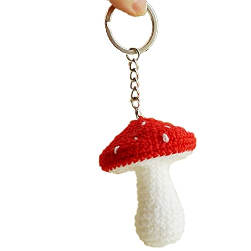 Knitted Handmade Crochet Cute Mushroom Keychain Key Ring Purse Pendant