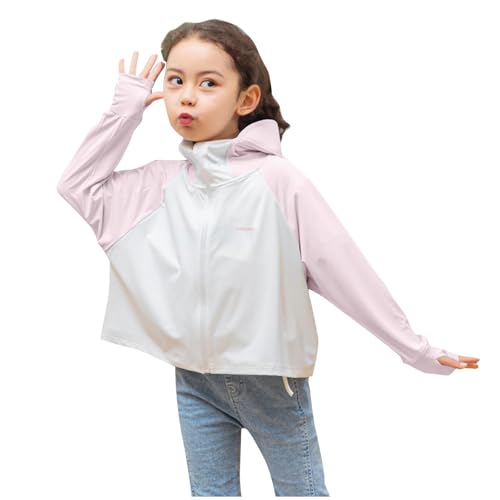 Girls Rash Guard Long Sleeve Athletic Shirts for Girls UPF 50+ Sun Protection Hoodie Jackets Lightweight SPF UV Shirts with Pockets Summer Clothes 01# Pink 8 Years