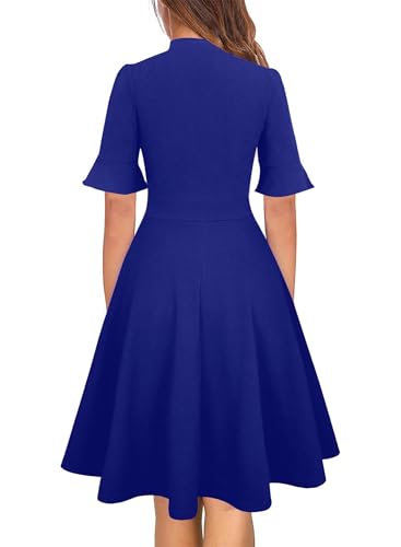 Image of Women Summer Floral Ruffle Sleeve Wear to Work Church Wedding Guest Party Dresses
