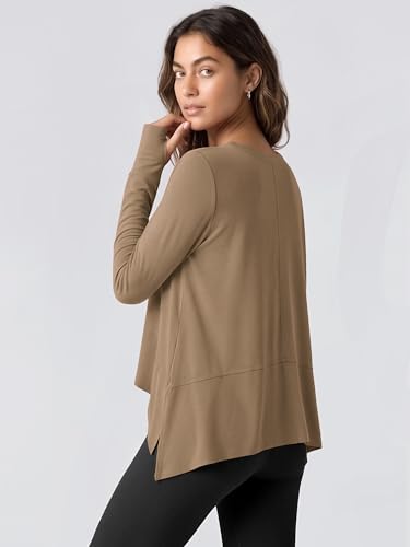 Image of ODODOS Soft Modal Long Sleeve Crop Top for Women with Thumb Hole Athletic Gym Workout Cropped Yoga Shirts