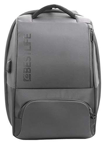 Bestlife Mochila Antirrobo de la Serie Neoton. Capacidad de 23 litros. Compartimento para portátil de 16 y tablet. Dispone de cargador USB. Color Gris