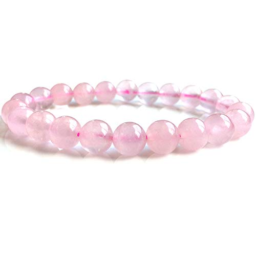 Chengmu 8mm Pink Rose Quartz Stretch Bracelet for Women Natural Handmade Round Beads Semi Precious Gemstone for Crystal Elastic Beaded Bracelet 7.5