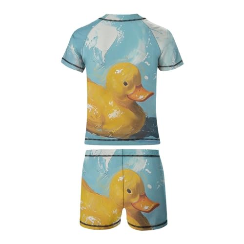 Yellow Rubber Duck on A BlueChildren's Casual Swimsuit Set - Simple and Versatile7-9Y（120cm）3
