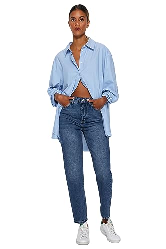 jeans, casual, alla moda TRENDYOL Jeans Dark Blue High Waist Mom TWOAW24JE00076, Dark Blue, 34, Blu Scuro, 40