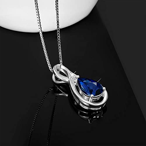 Diamond and Natural Sapphire Sterling Silver Teardrop Pendant Necklace, Hypoallergenic Necklace, Anniversary Birthday Diamond Sapphire Jewelry Gifts for Women, Gifts for Mom4