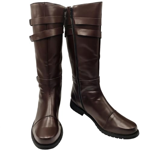 JUNQIAKO Mens Cosplay Shoes Boot Halloween Carnival Party Long Boots Mens leather knight boots