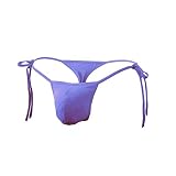 Mens Sexy ice Silk Bikini Tie Side G String T Back Thongs Briefs Adjustable Underwears(Purple)