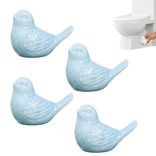 Generic 4-Pack Bird Design Toilet Bolt Caps - Decorative Porcelain Covers for Toilet Bowl Screws, Easy Installation (Blue)