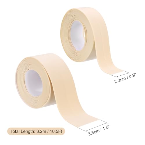 Image of uxcell 2 Rolls Caulk Tape, 1.5 inch x 10.5Ft & 0.9 inch x 10.5Ft PVC Waterproof Self-Adhesive Sealing Tape for Kitchen Bathroom Toilet Sink Floor Corner Edge with Sealing Tool, Beige