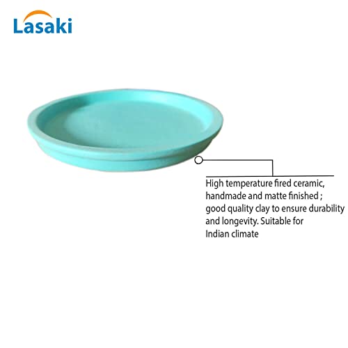 Image of Lasaki Round Aqua Ceramic Bottom Tray /Plate for Planter (5-inch, Set of 2) R5 | Dripping Tray for Pots & Succulents | Indoor & Outdoor Planters Home Garden Decor (Plants not Included)