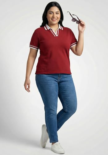 Image of Wear Your Opinion Plus Size Women Polo V Neck Stripe Collar Tshirt Top | Half Sleeve