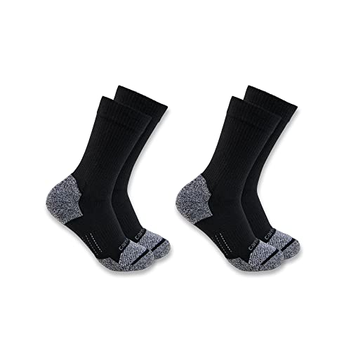 Carhartt Women's SC0812W Force Midweight Synthetic Blend Steel Toe Crew Sock 2 Pack, Black, Medium
