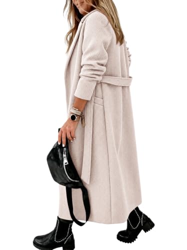 Image of Ladiyo Womens Classic Coat Lapel Collar Open Front Belted Long Jacket