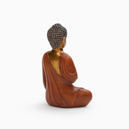 Image of PURE HOME + LIVING Orange Antique Gold Polyresin Sitting Buddha - Small Meditating Sitting Idol Statue, for Table Top and Home Decor, Samadhi Buddha Sculpture (Pack of 1)