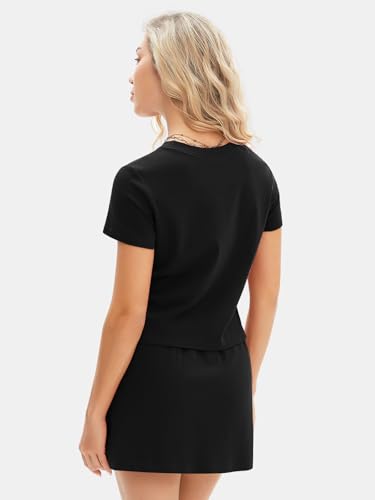 EXLURA Womens Summer 2 Piece Short Skirt Sets Short Sleeve Tshirt Matching Tennis Skort Dressy Cotton Travel Vacation Outfits4