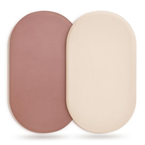 Stretchy Ultra Soft Fitted Bassinet Sheet 2 Pack, Universal Fit for Bassinets Baby Cradle Moses Basket Oval Rectangle Mattress Safe and Snug, Jersey Bassinet Sheets for Baby, Beige&amp;Dusty Rose