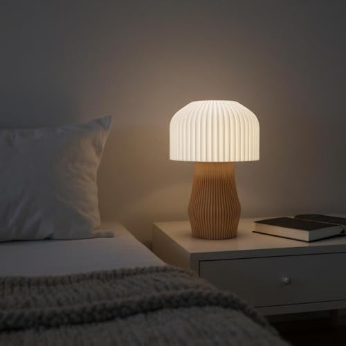 Image of Modern 3D Printed Table Lamp| Bedside Night Lamp | Warm Ambient Light for Bedroom, Living Room, Study Table & HomeDecor | Minimalist LED Desk Lamp for Cozy Lighting (Apricot)