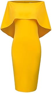 GRACE KARIN Women Off Shoulder Batwing Cape Midi Dress XXXL Yellow