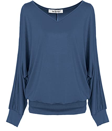 Van Der Rich ® - Basic Tops Bluse mit Langen Ärmeln - Damen (ML-Denim, XXL)