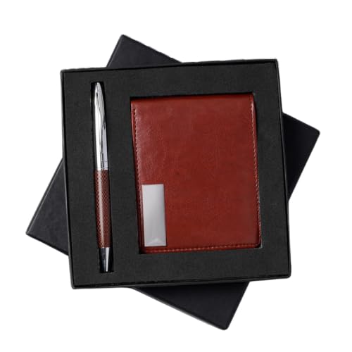Image of 2 in 1 Personalized Office Gift Set of Pen and Card Holder with Your Name Engraved, A Gift for All Corporate and Personal Occasions (Tan)